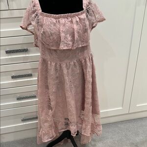 SHEIN Pink Lace Midi Dress